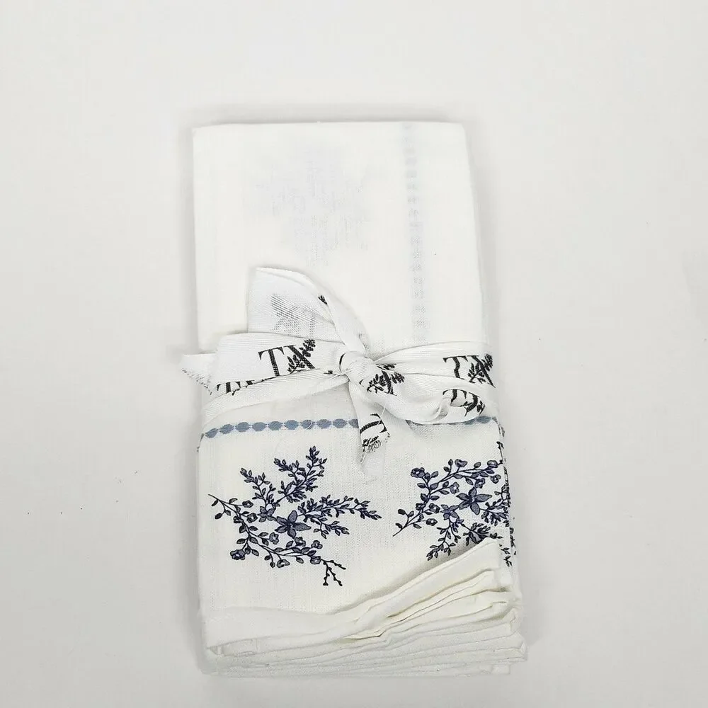 My Texas House Floral Napkin Set 4-Piece White Blue Cotton 20x20 Dinner Napkins
